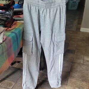 Adidas Kids Gray Joggers with White Stripes